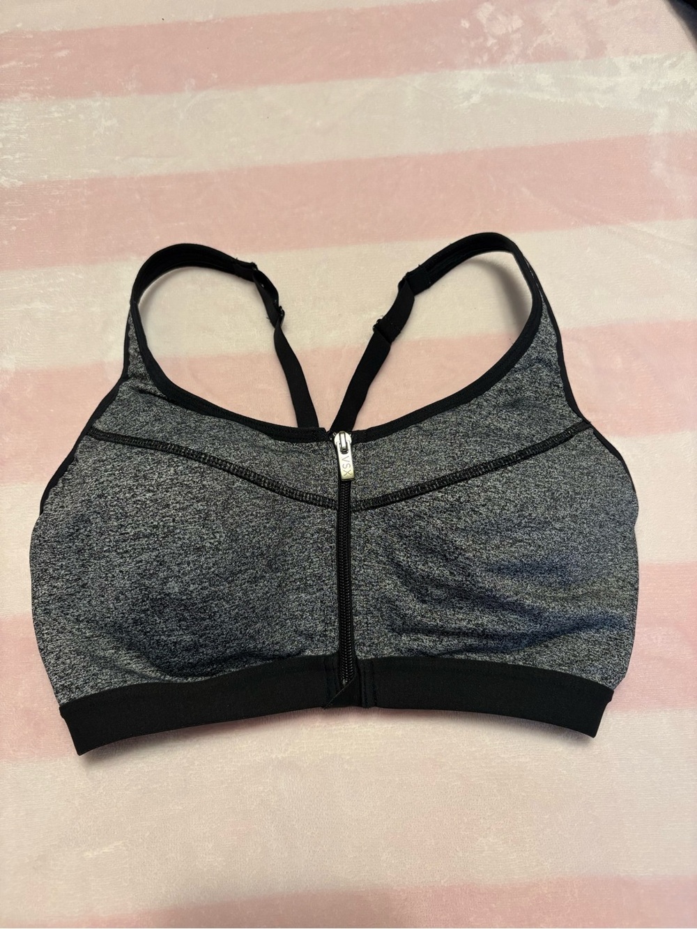 VSX Front-Zip High-Impact Sports Bra in Heather Gray and Black